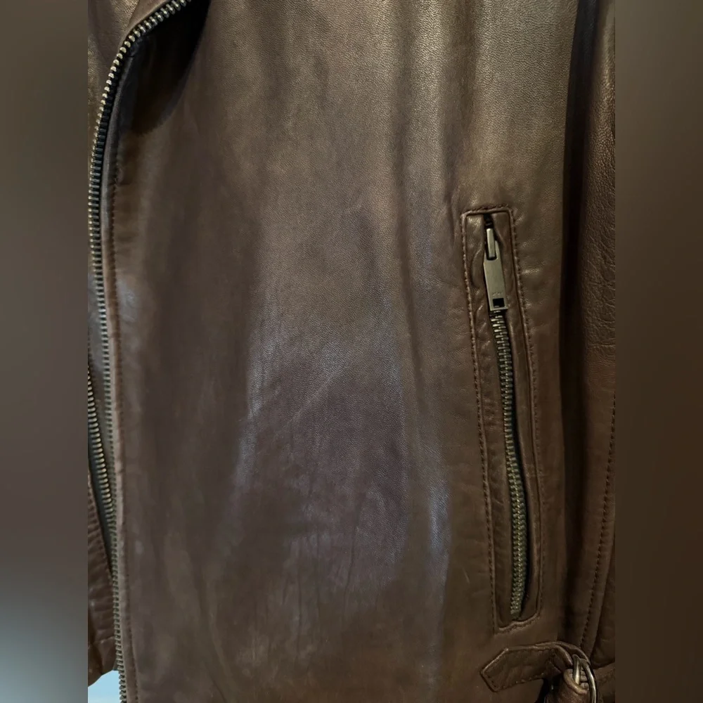 DKNY Dark Brown 100% Lamb Leather Biker Jacket